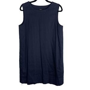 Theory 10 Navy Blue Didianne Linen Sleeveless Shift Dress Straight Cut Pockets